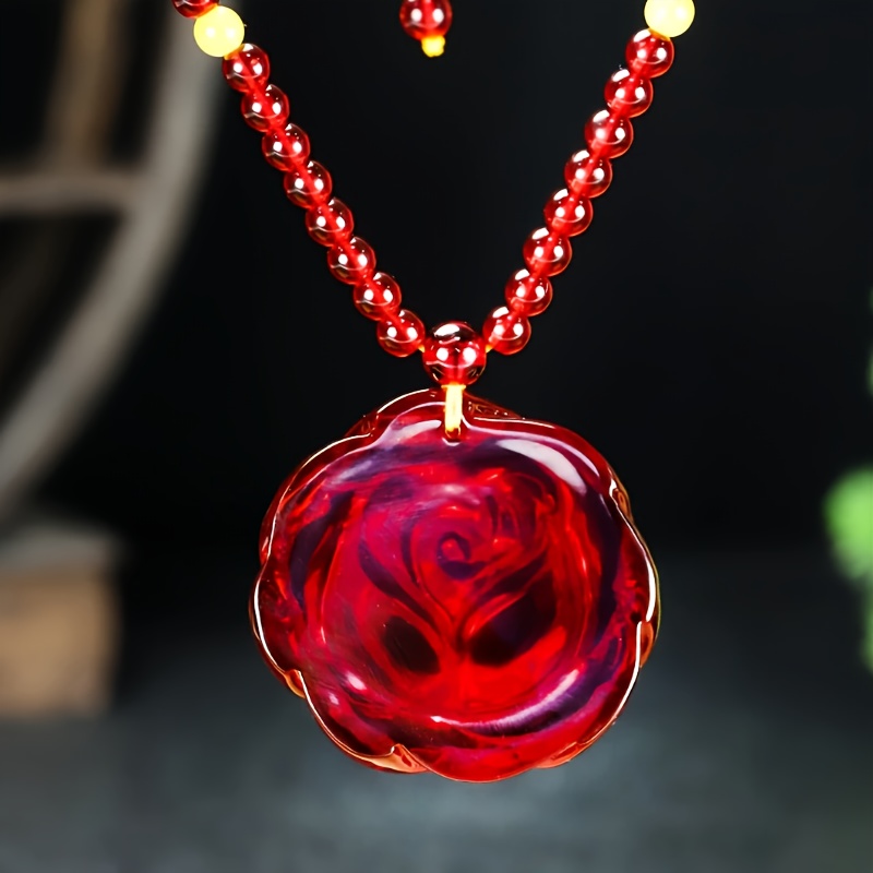Elegant Bohemian Rose Pendant Necklace in Amber Hue